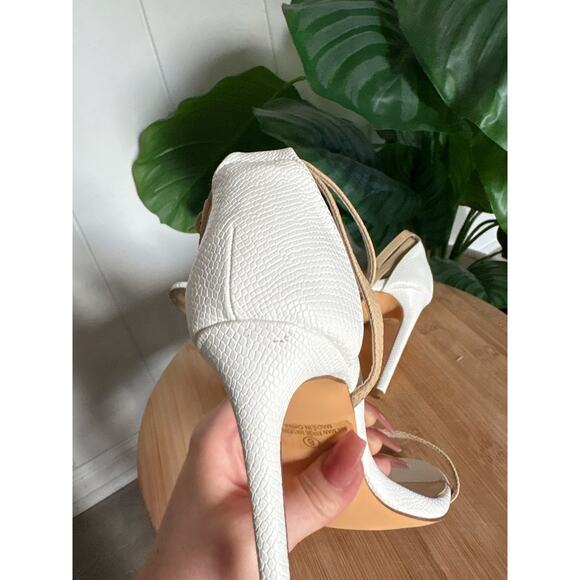 Lulus Snakeskin Heels Size 8 Ankle Strap Stilettos White Tan Pumps - Picture 11 of 11